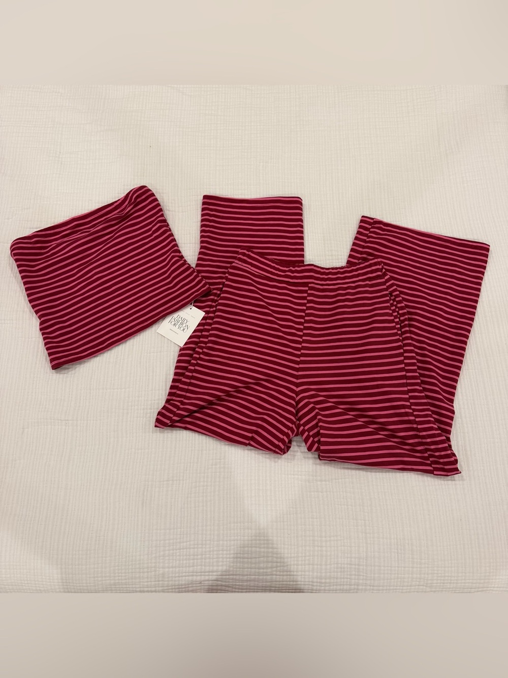 pink + burgundy striped tube top & pants set